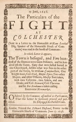 Lot 78 - Essex.  A sammelband of 27 English Civil War pamphlets mostly relating to Colchester, 1647/48