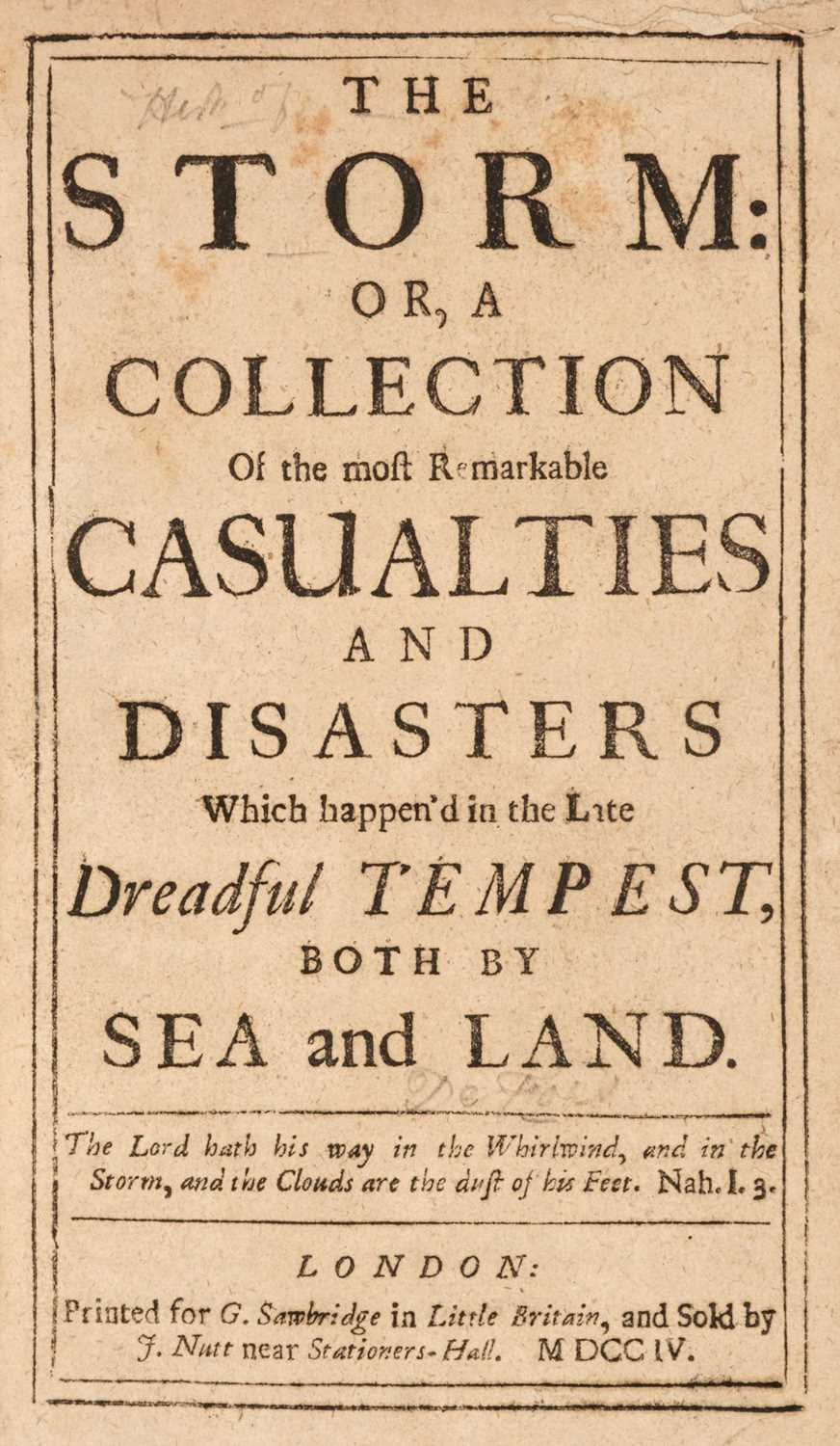 Lot 109 - [Defoe, Daniel]. The Storm, 1st edition, 1704