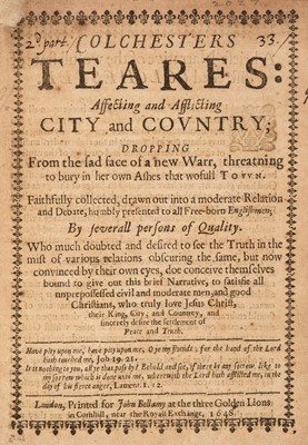 Lot 80 - Essex. Colchesters Teares: Affecting and Afflicting City and Country, 1648