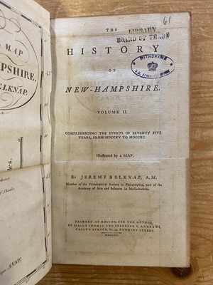 Lot 166 - Belknap (Jeremy). The History of New Hampshire, 3 volumes, 1791-92