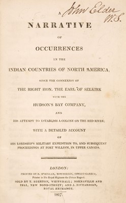 Lot 222 - [Wilcocke, Samuel Hull]. A Narrative of Occurences in the Indian Countries of North America, 1817