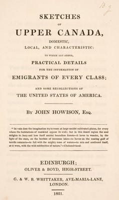 Lot 239 - Howison (John). Sketches of Upper Canada, domestic, local and characteristic, 1821