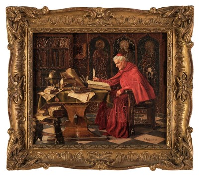 Lot 159 - Eichinger (Erwin, 1892-1950). A Cardinal in his study, oil on wood, signed