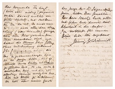 Lot 353 - Lind (Jenny, 1820-1887). Autograph Letter Signed, 'Jenny Goldschmidt', Ems, 8 June 1855