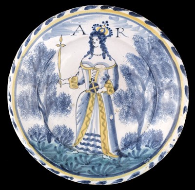 Lot 345 - Bristol Delft. A rare Queen Anne delft charger probably Bristol circa 1705-1710