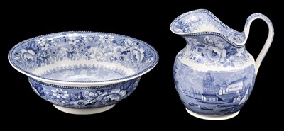 Lot 369 - Bristol Pottery. A Pountney & Allies 'Bristol Views Series' pottery wash jug and basin circa 1830