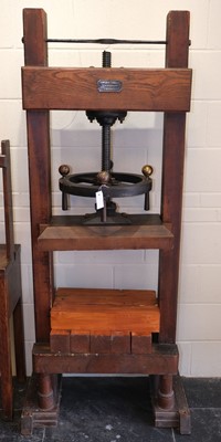 Lot 217 - Standing Press. A handsome oak & beech 'French style' standing press by Hampson Bettridge & Co.