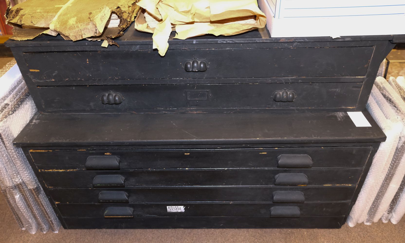 Lot 216 Plan Chests. Two painted plan chests,