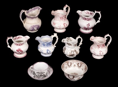 Lot 366 - Queen Victoria. A collection of Queen Victorian commemorative pottery jugs circa 1837