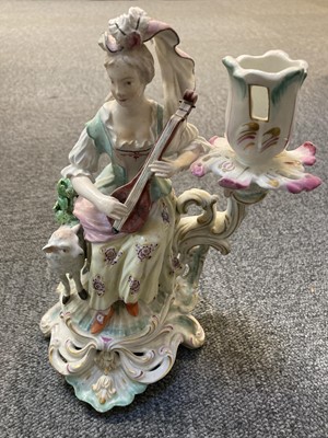 Lot 357 - Candlestand. An 18th century rococo porcelain candlestand probably Derby