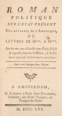 Lot 272 - Saintard (Pierre-Louis de). Roman politique sur l'état présent des affaires de l'Amérique, 1st ed, 1756