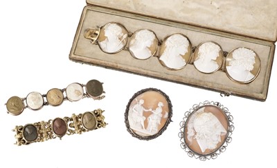 Lot 227 - Cameos. Victorian cameo bracelets and brooches