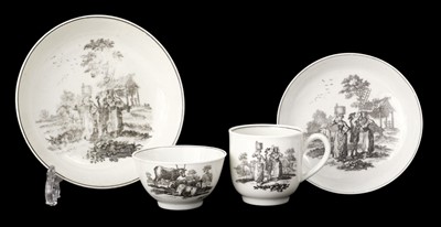 Lot 261 - Worcester. An 18th century Worcester 'Milkmaids' pattern porcelain trio circa 1770