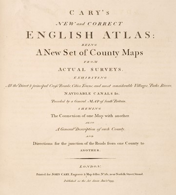 Lot 52 - Cary (John). Cary's New and Correct English Atlas: Being a new Set of County maps..., 1793