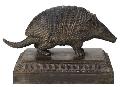 Lot 217 - Inkwell. A 19th century novelty bronze armadillo form inkwell