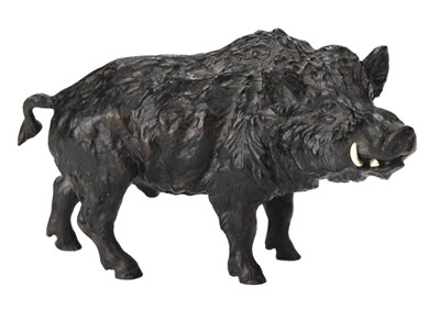 Lot 234 - Bronze. A 19th century patinated bronze boar