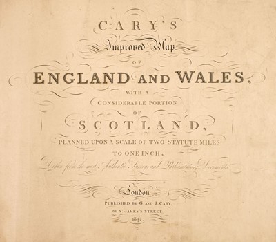 Lot 216 - England & Wales. Cary (G. & J.), Cary's New Improved Map of England and Wales..., 1832