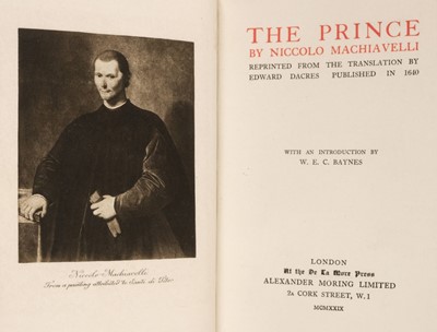 Lot 384 - De La More Press. The Prince, by Niccolo Machiavelli, 1929