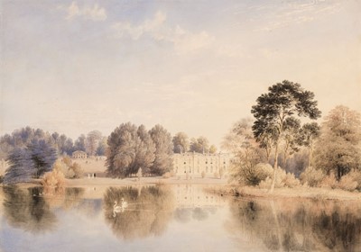 Lot 107 - English School. Compton Verney House from across the Thames, c. 1840, watercolour