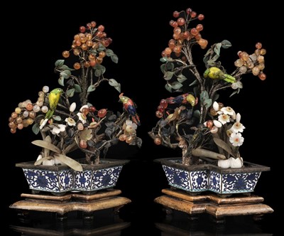 Lot 151 - Bonsai. A pair of semi precious stone Bonsai, Qing Dynasty (1644-1911)