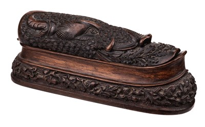 Lot 228 - Black Forest. A continental hardwood box finely charged as a boars head