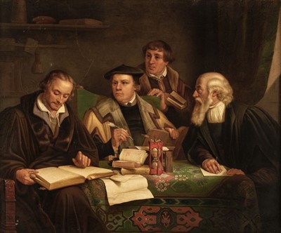 Lot 69 - Labouchère (P. A). Martin Luther translating the bible, 1854, oil on canvas