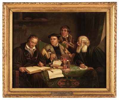 Lot 69 - Labouchère (P. A). Martin Luther translating the bible, 1854, oil on canvas