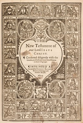 Lot 45 - Bible [English]. The Bible: Translated according to the Hebrew and Greeke, 1615