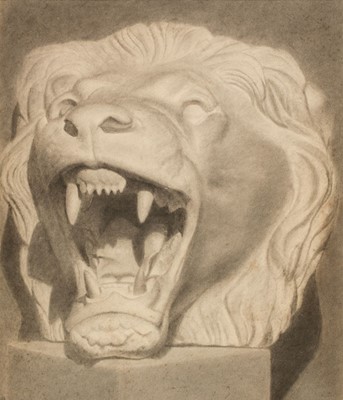 Lot 119 - Academy Drawing. Large Lion's Head, circa 1860, chalk on paper