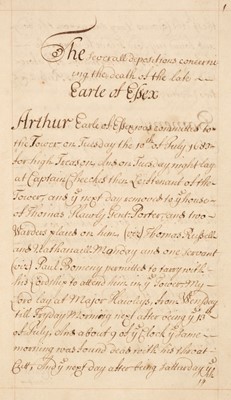 Lot 106 - Capell (Arthur, 1st Earl of Essex, 1631-1683). The severall depositions concerning the death, c. 1700