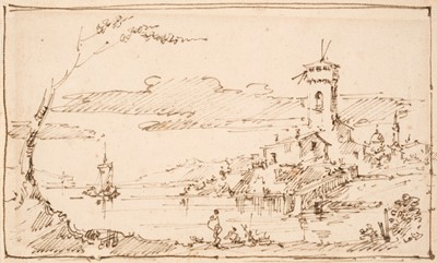 Lot 24 - Venetian School. A Sketch of a Venetian Lagoon, early 18th century, pen and brown ink