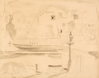 Lot 195 - Wood (Christopher, 1901-1930).  Paddle-steamer, Poole Harbour, 1926, graphite on buff paper