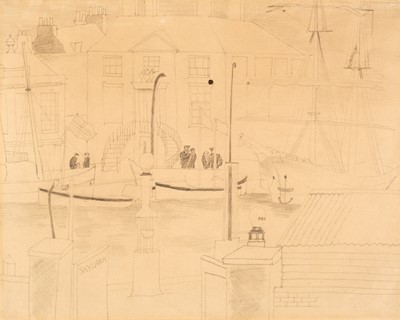 Lot 196 - Wood (Christopher, 1901-1930). Quay-side, Poole Harbour, 1926, graphite on buff paper