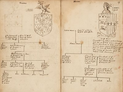 Lot 68 - Arms of Essex. A manuscript volume of arms and pedigrees of Essex families, 1634