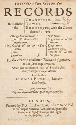 Lot 59 - Powell (Thomas). Direction for Search of Records in the Chancerie, Tower, Exchequer..., 1622