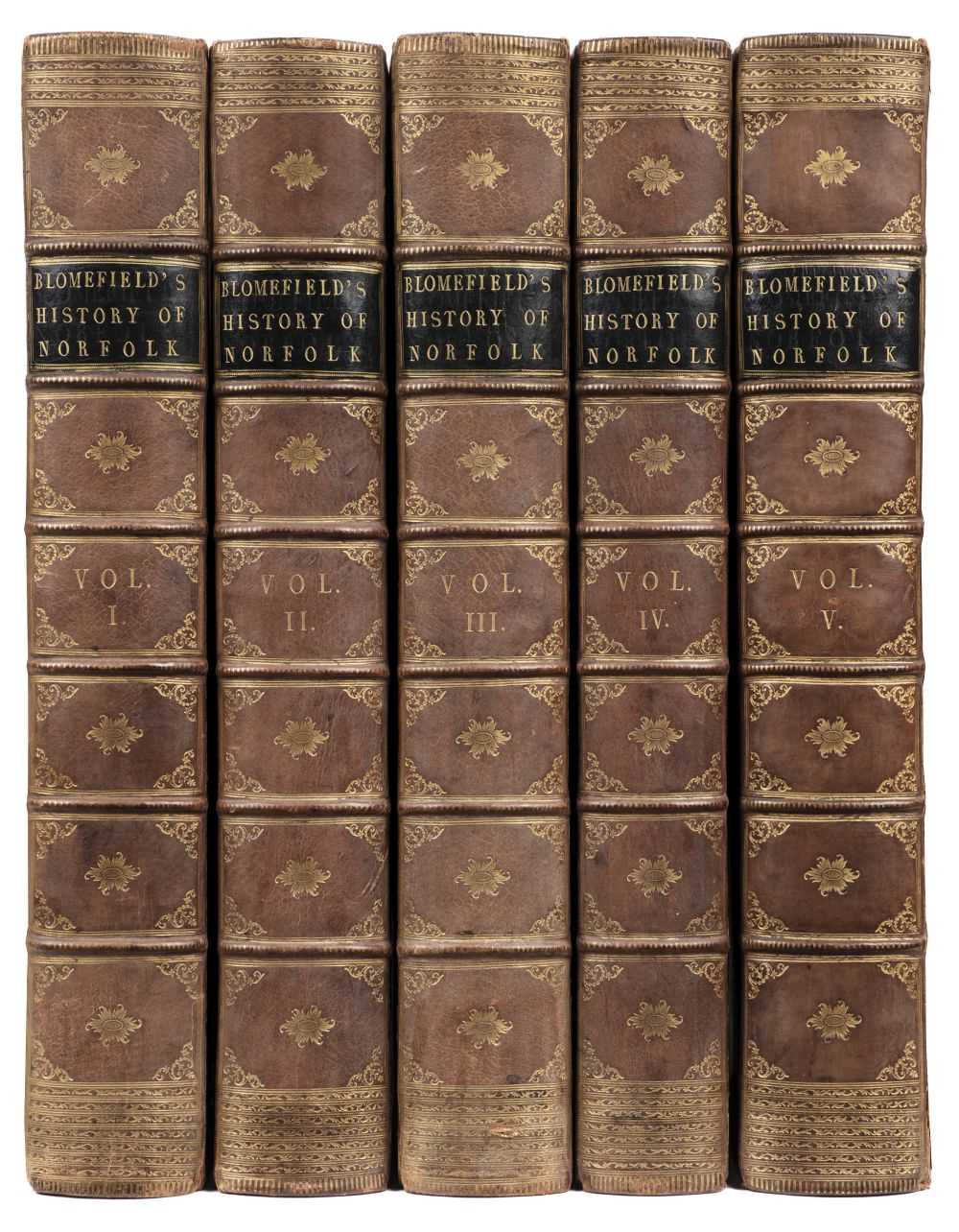 Lot 130 - Blomefield (Francis). An Essay Towards a Topographical History ... of Norfolk, 5 vols., 1739-75