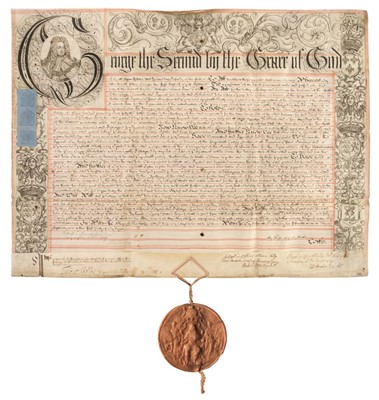 Lot 115 - Ecton (John, died 1730). Two vellum deeds with great seals of George I & George II, 1717 & 1727