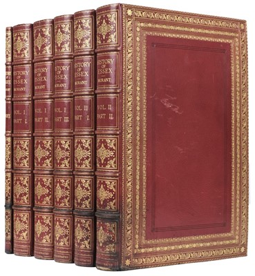 Lot 145 - Morant (Philip). The History and Antiquities of Essex, 1768, EXTRA ILLUSTRATED, 5 volumes + Index