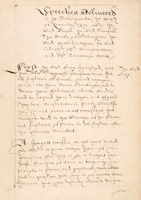 Lot 55 - The Essex Rebellion. 'Speeches Delivered in the Starrchamber, the xxixth of November, 1599