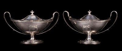 Lot 283 - Sauce Tureens. A pair of George III silver sauce tureens by James and Elizebeth Bland, London 1796