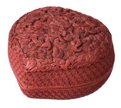 Lot 186 - Cinnabar Box. Chinese carved cinnabar lacquer box and cover, Qing Dynasty or later