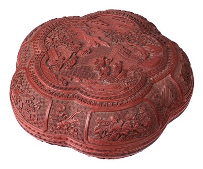 Lot 193 - Cinnabar Box. Chinese carved cinnabar lacquer box and cover, Qing Dynasty