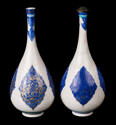 Lot 157 - Bottle Vases. Pair of late 19th century Samson 'Persian' style bottle vases