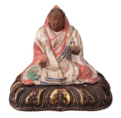 Lot 160 - Japanese Figure. Japanese polychrome painted wooden figure of Kukai