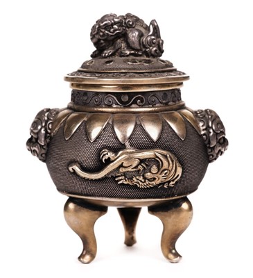 Lot 187 - Japanese parcel-gilt silver koro, 20th century