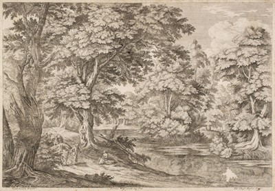 Lot 9 - Hafner (Johann Christoph, 1688-1724). Forest Interior with Swamp, after Van der Meulen, etching