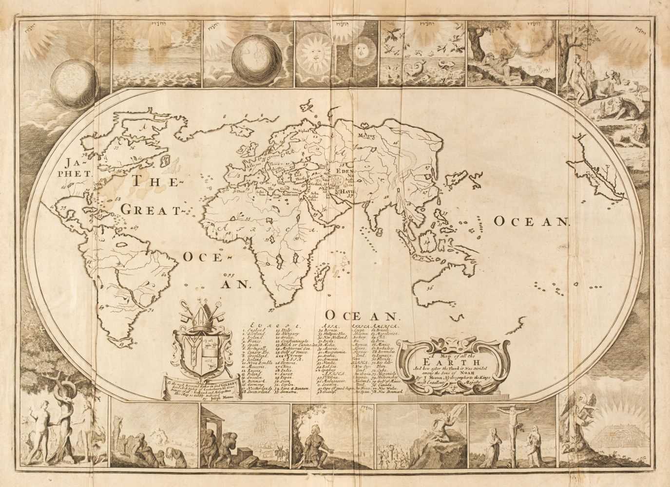 Lot 257 - World. Moxon (Joseph), A Map of all the Earth and how after the Flood..., [1671 or later]