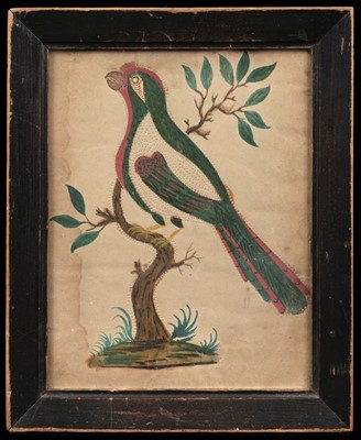 Lot 433 - Pinprick pictures. A pair of watercolour pictures of birds, early 19th century