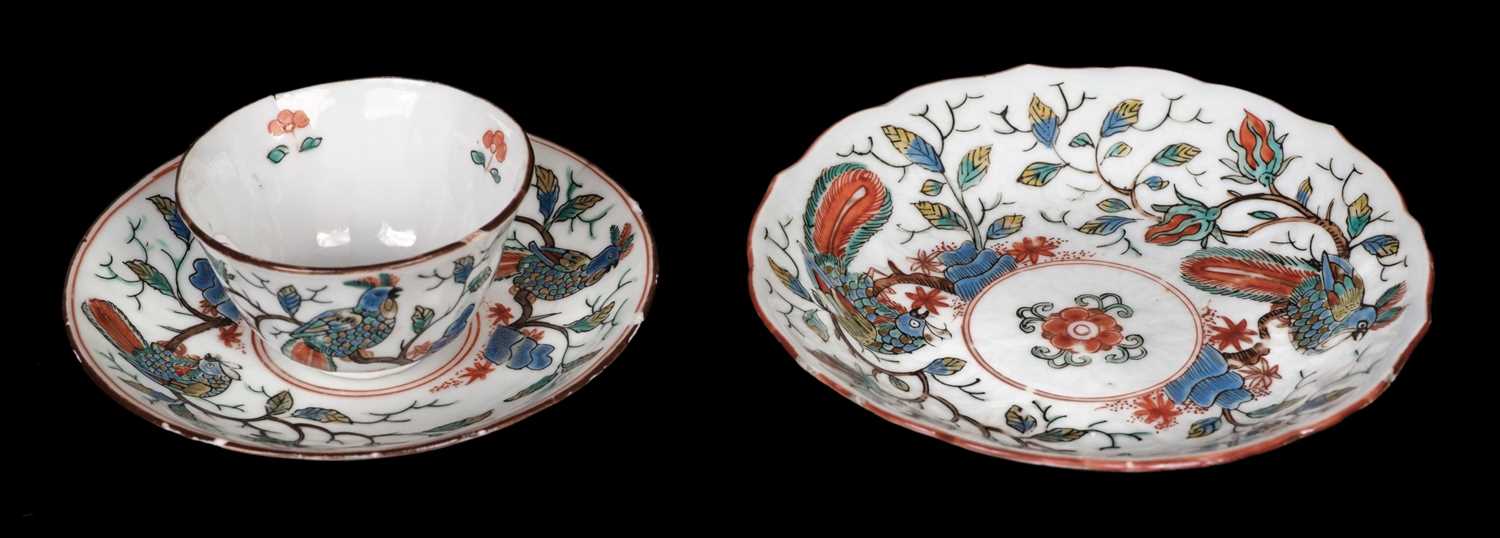 Lot 31 - Teacups. An 18th century Chinese teacup and two saucers