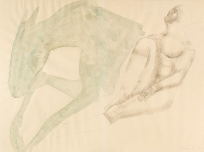 Lot 221 - Frink (Dame Elisabeth, 1930-1993). Horse and Resting Man, 1969, pencil and green watercolour, signed